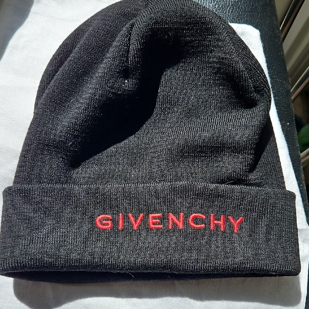 Givenchy Jet Black Beanie with Red Embroidered Logo